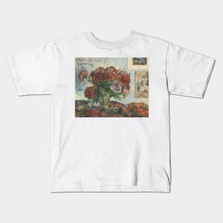 Still Life with Peonies by Paul Gauguin Kids T-Shirt